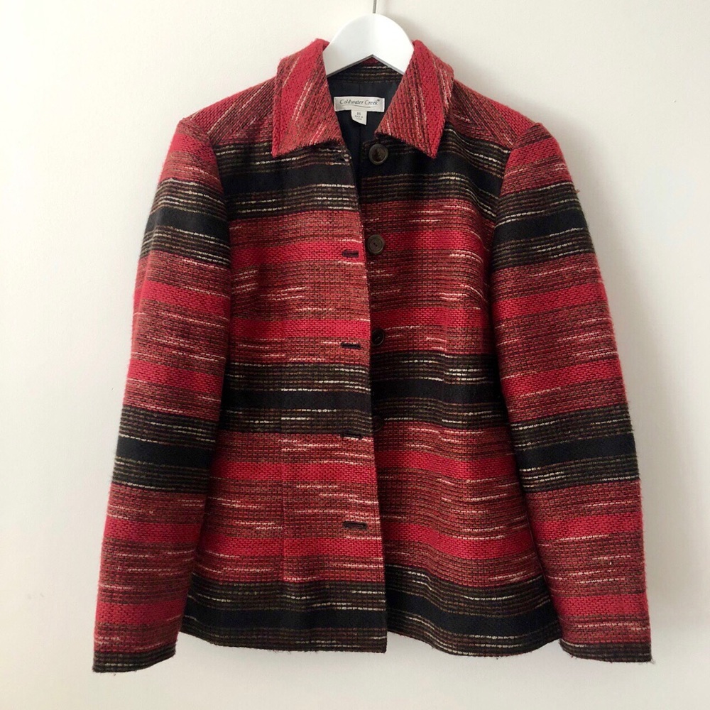 vintage 80s Red and Black Striped Blazer Jacket